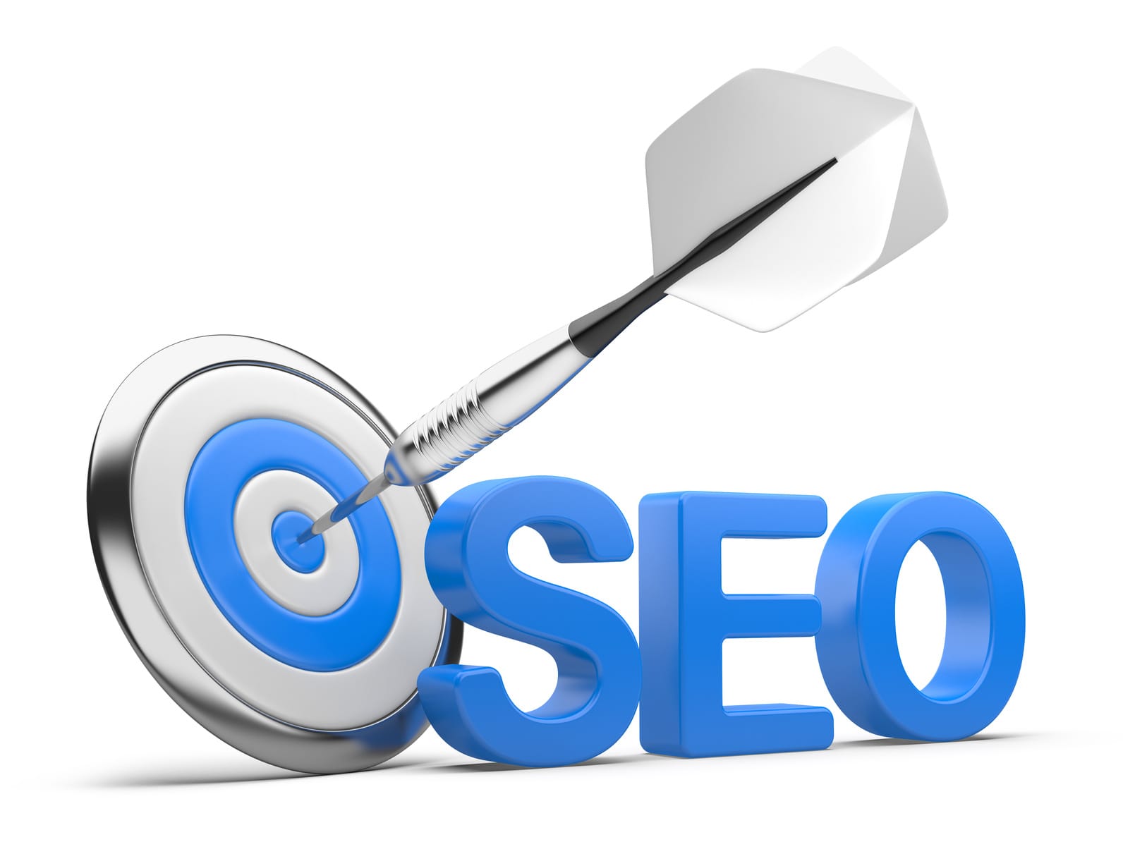 3D word SEO with Target and Dart isolated on na white background