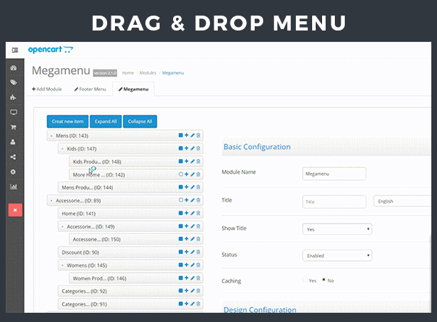 drag and drop menu