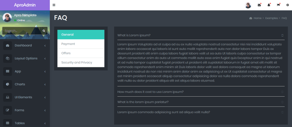 A Pro Dark - Responsive Bootstrap 4 Admin Template, Dashboard