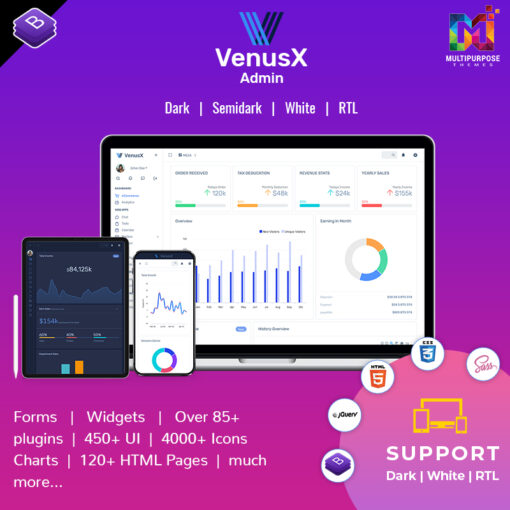 VenusX Admin Panel Dashboard with Bootstrap UI Kit