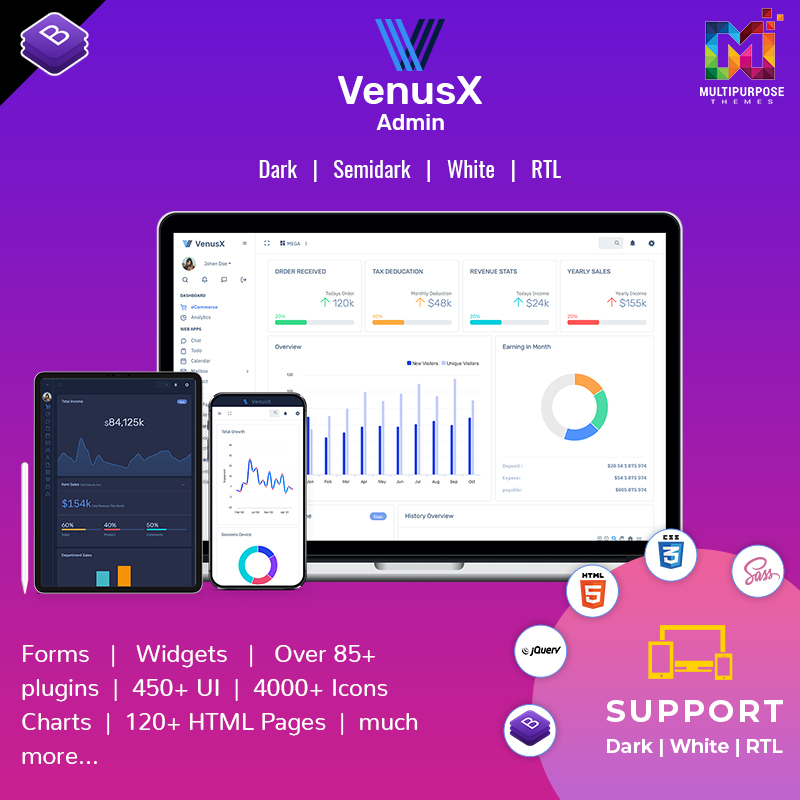VenusX Admin Panel Dashboard With Bootstrap UI Kit