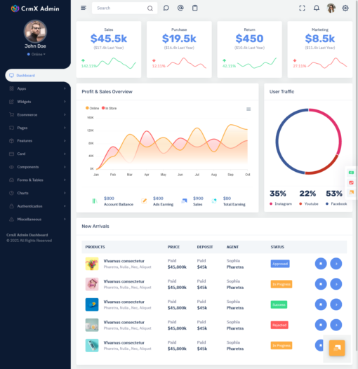 CRM Dashboard Design with Bootstrap 5 Admin Template Web App