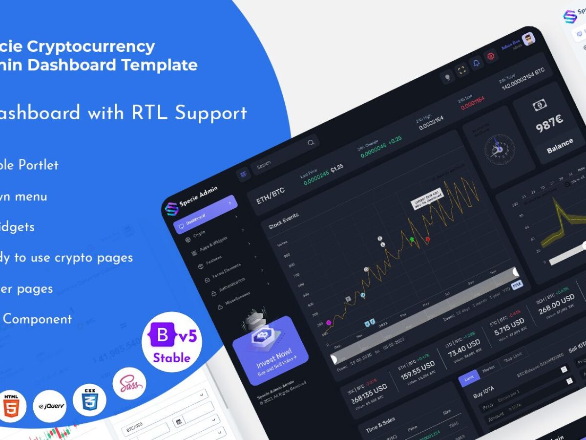Cryptocurrency Admin Dashboard Template with Crypto UI Kit