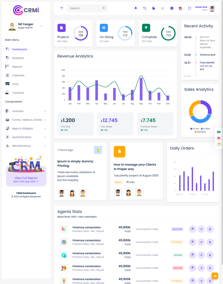 CRM Dashboard Admin Panel with Bootstrap 5 Admin Templates