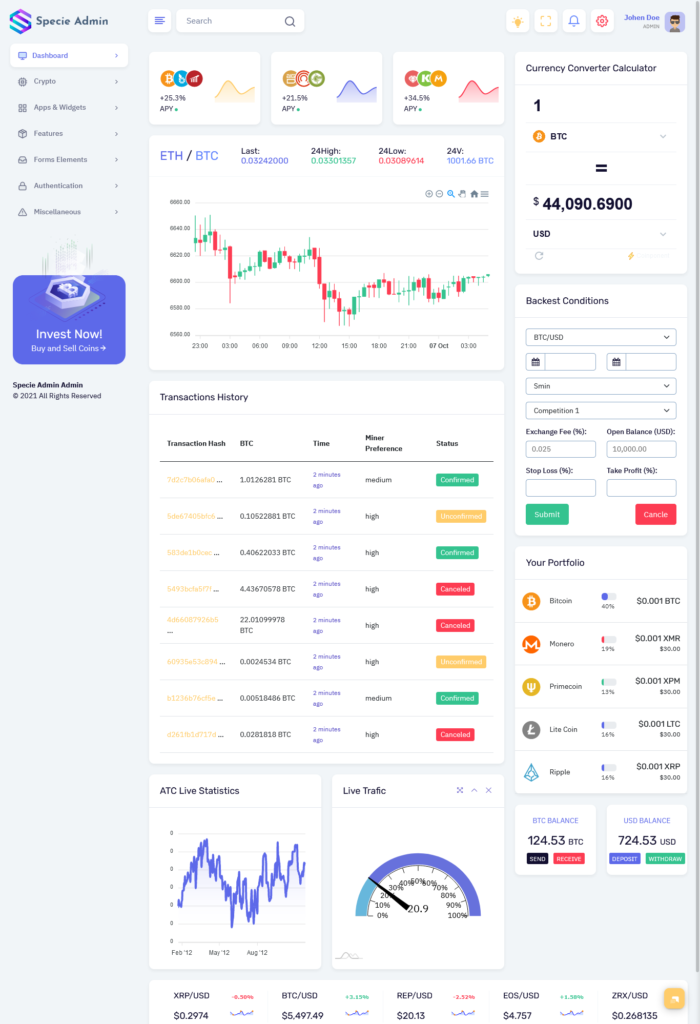 Specie - Cryptocurrency Admin Dashboard Template Bitcoin ICO Cards