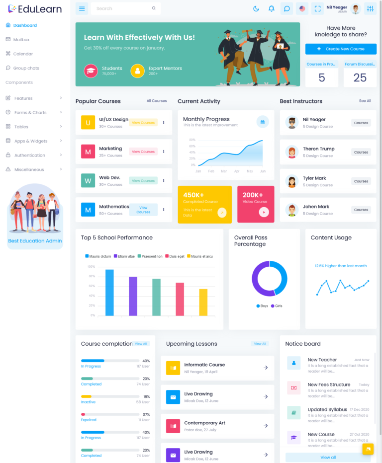 Education Learning Management System Dashboard Template