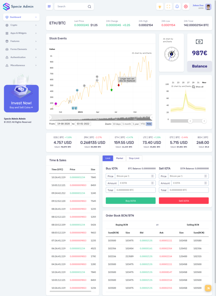 Specie - Cryptocurrency Admin Dashboard Template Bitcoin ICO Cards