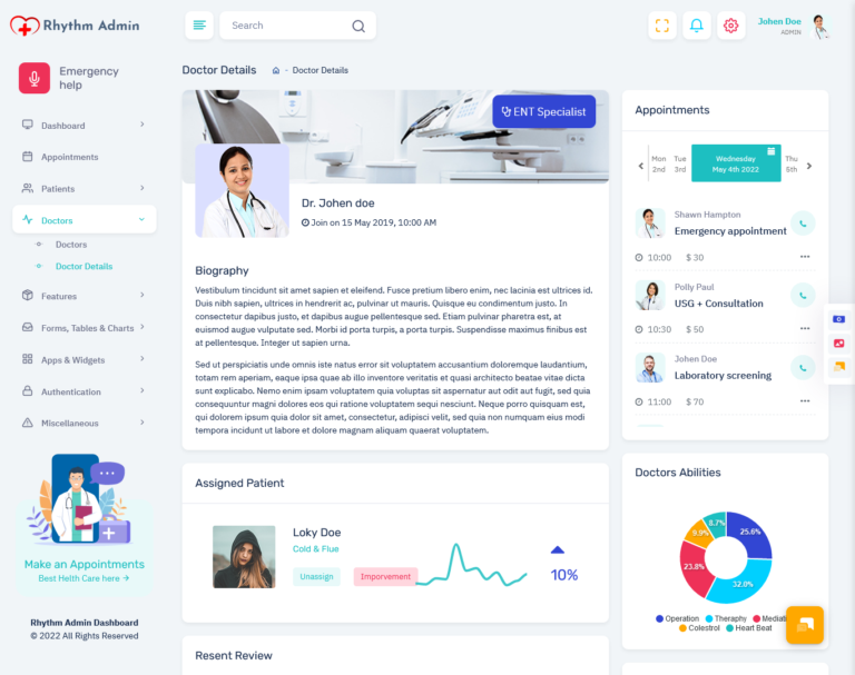 Different Examples Of Hospital Medical Admin Dashboard Template