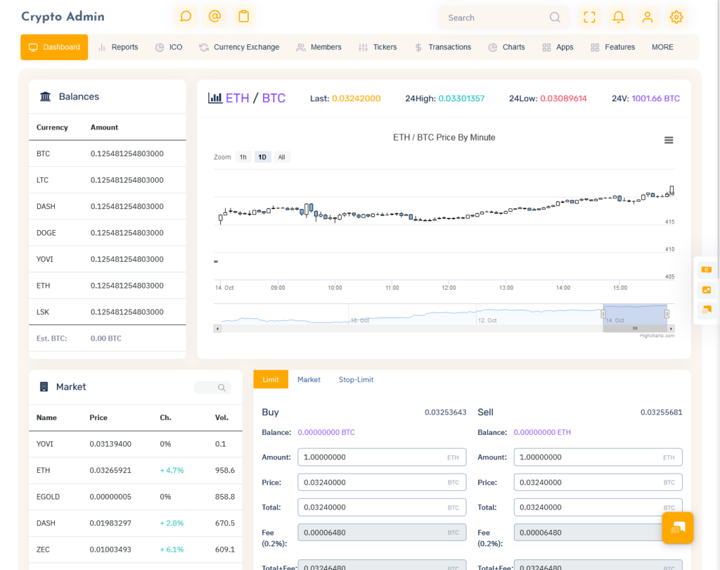 Light Cryptocurrency Dashboard