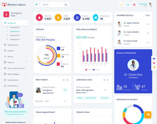 Bootstrap 5 Admin Dashboard Medical with Responsive UI Kit - Rhythm