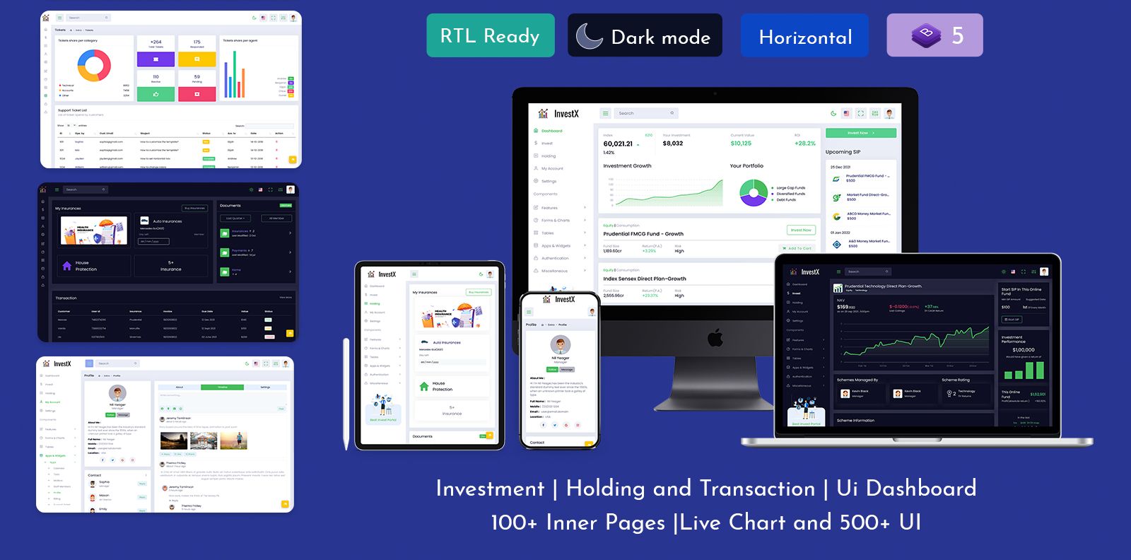 Investment Portfolio Admin Dashboard Templates - InvestX