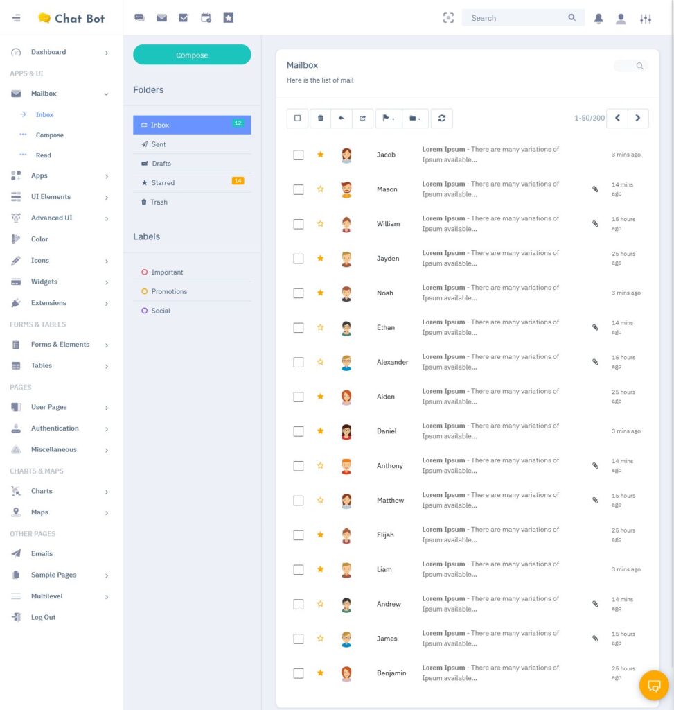 Chat bot software UI framework with Bootstrap 5 web apps