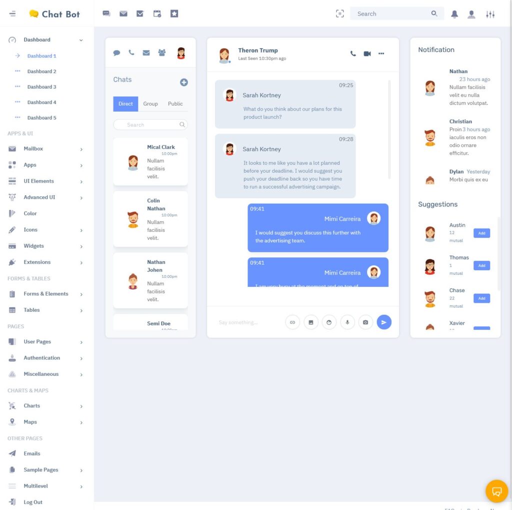 Responsive Bootstrap 5 Admin Dashboard Template - Chatbot