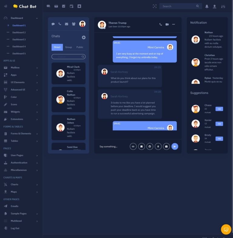 Responsive Bootstrap 5 Admin Dashboard Template - Chatbot