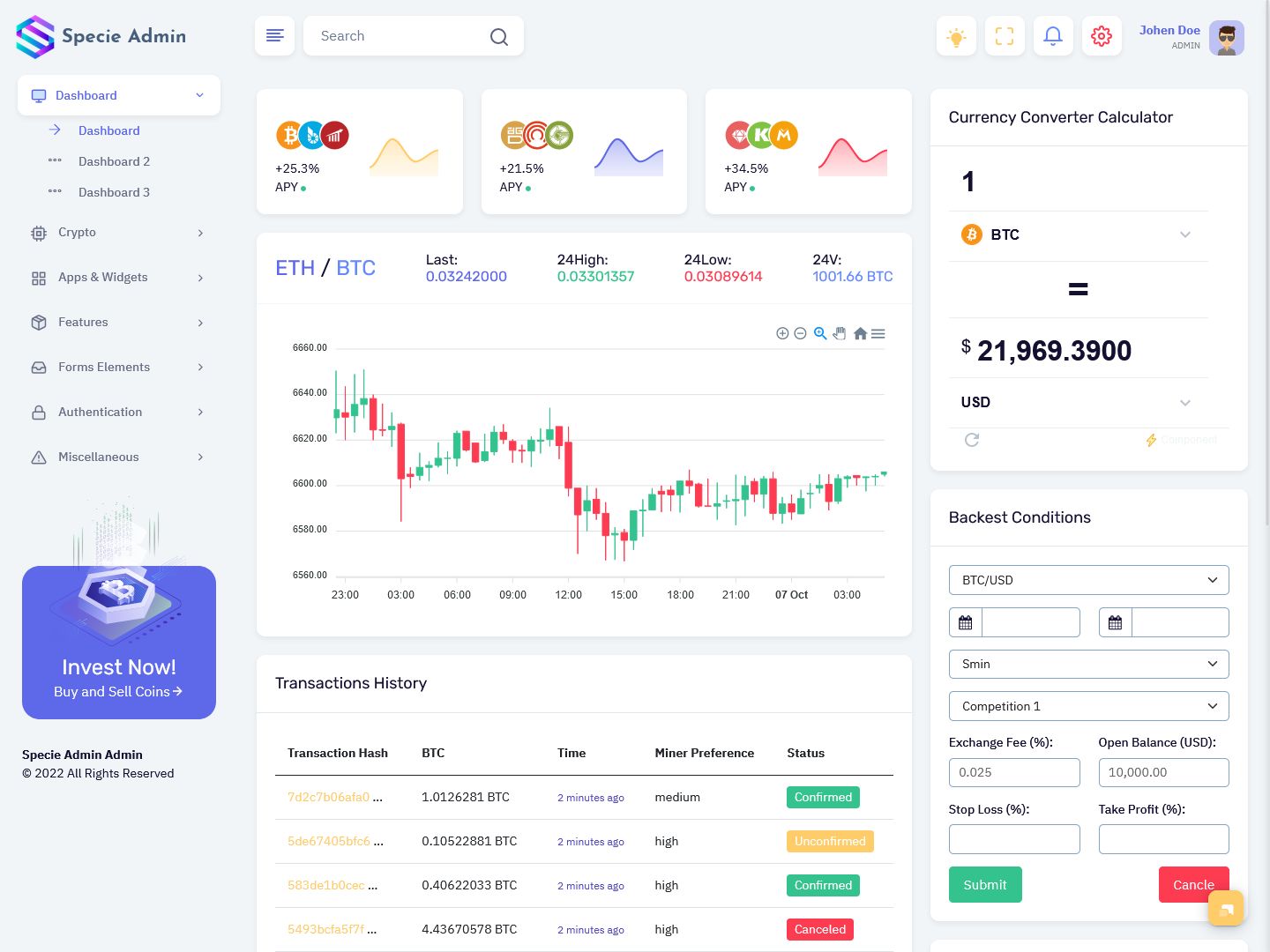 Cryptocurrency Admin Dashboard