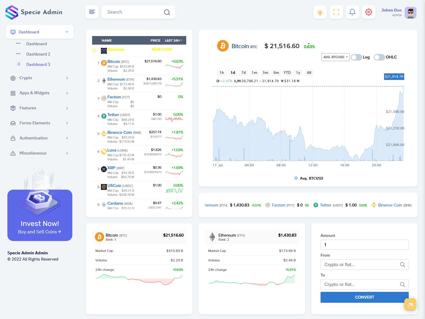 Cryptocurrency Admin Dashboard