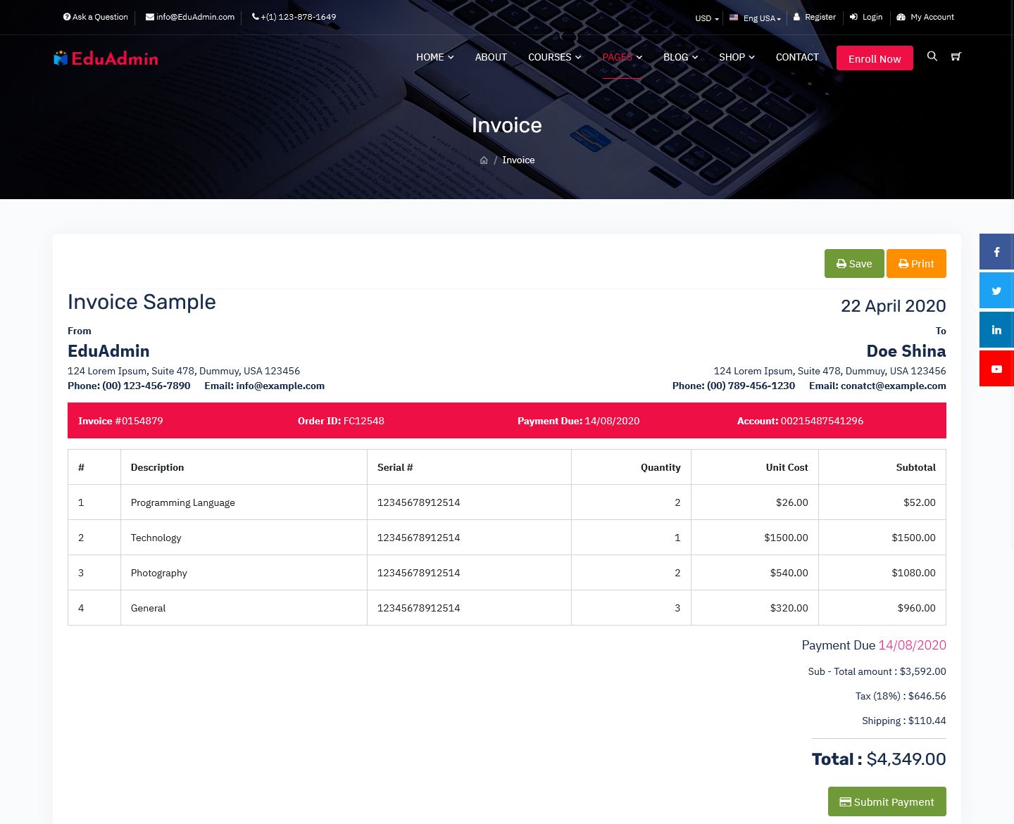 Online Education Courses Dashboard