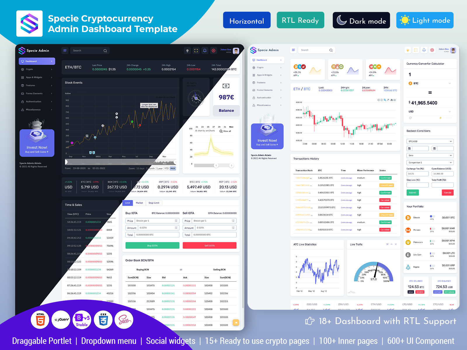 Specie - Cryptocurrency Admin Dashboard Template