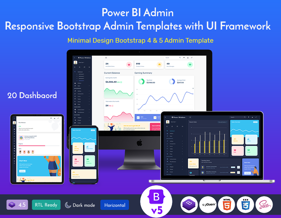 Power BI - Responsive Bootstrap Admin Templates With UI Framework