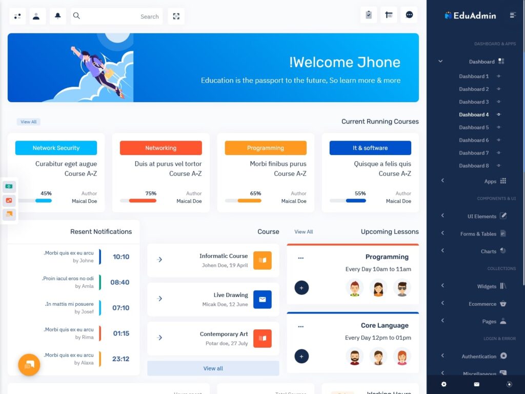 How does an Online Education Courses Dashboard enhance functionality