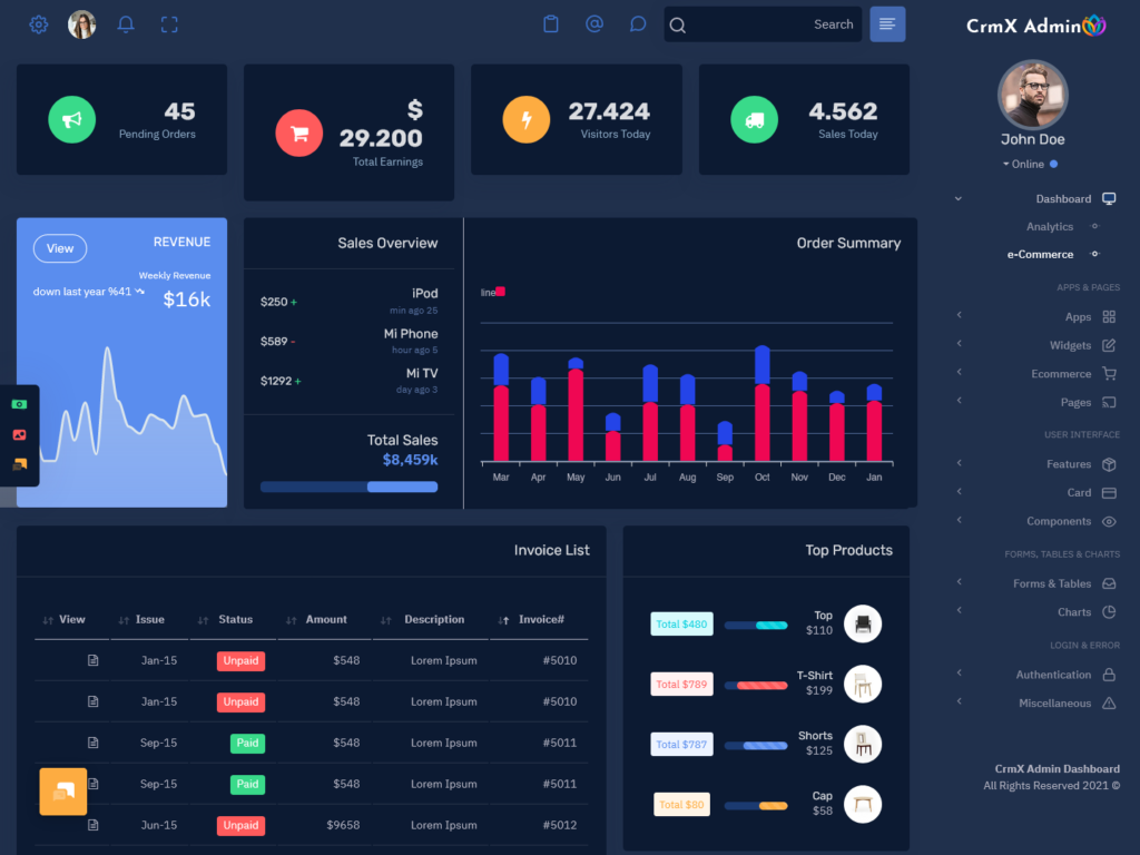 CRM Dashboard for Webapps on Bootstrap 5 Admin Template