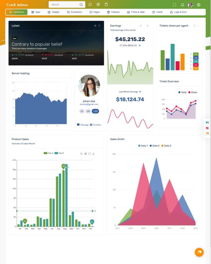 Popular CRM UI framework with Bootstrap 5 web apps