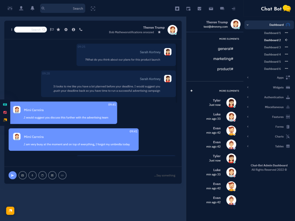 Dark Creative Bootstrap Dashboard RTL Style By Chat Bot Admin Panel