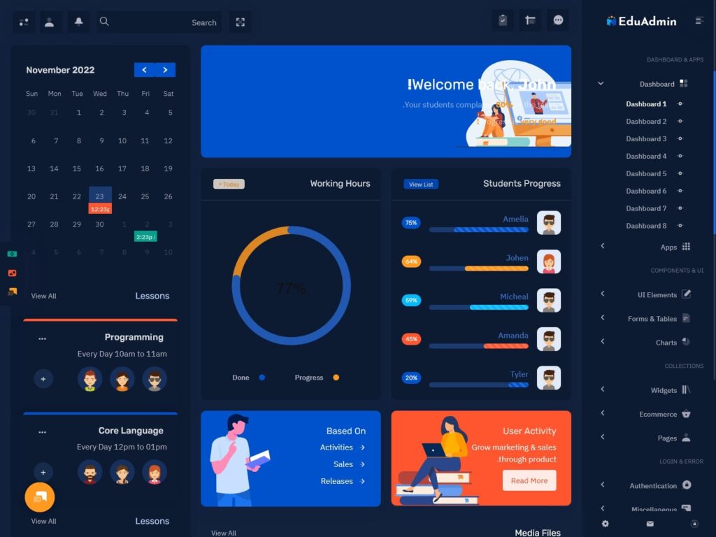 Latest RTL Style Bootstrap 5 Dashboard Dark - EduAdmin WebApp