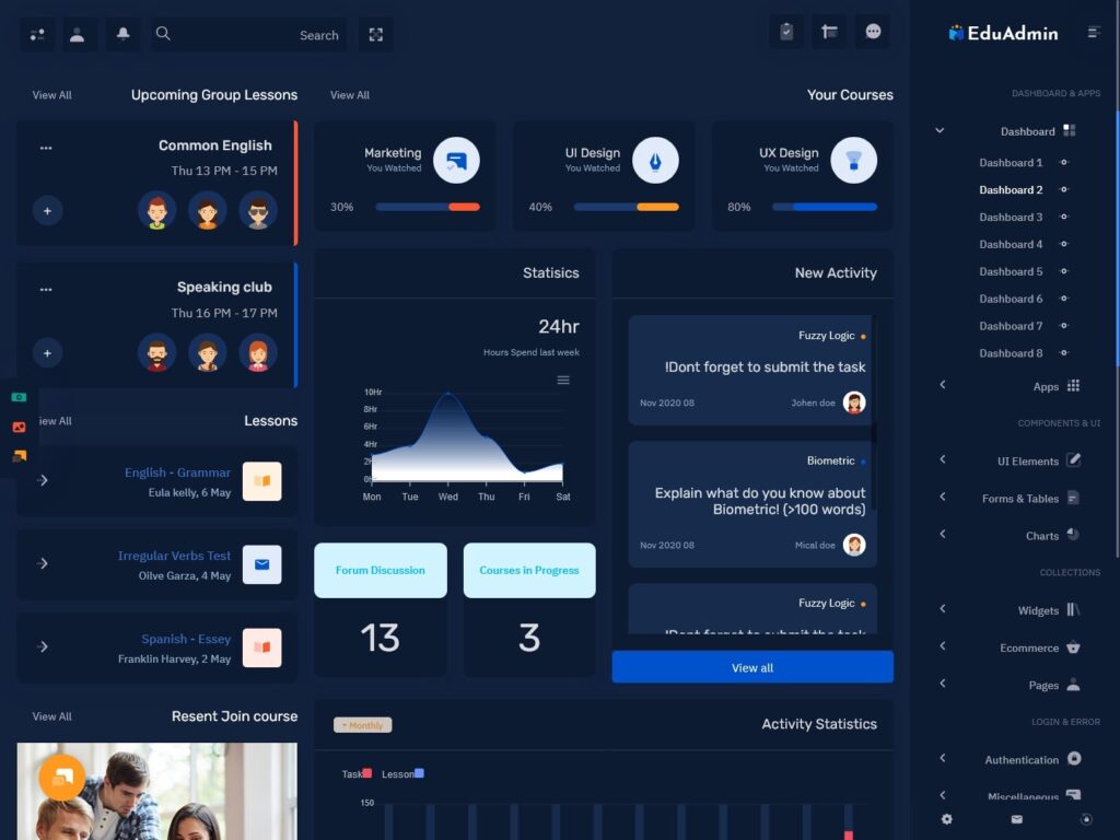 Latest RTL Style Bootstrap 5 Dashboard Dark - EduAdmin WebApp