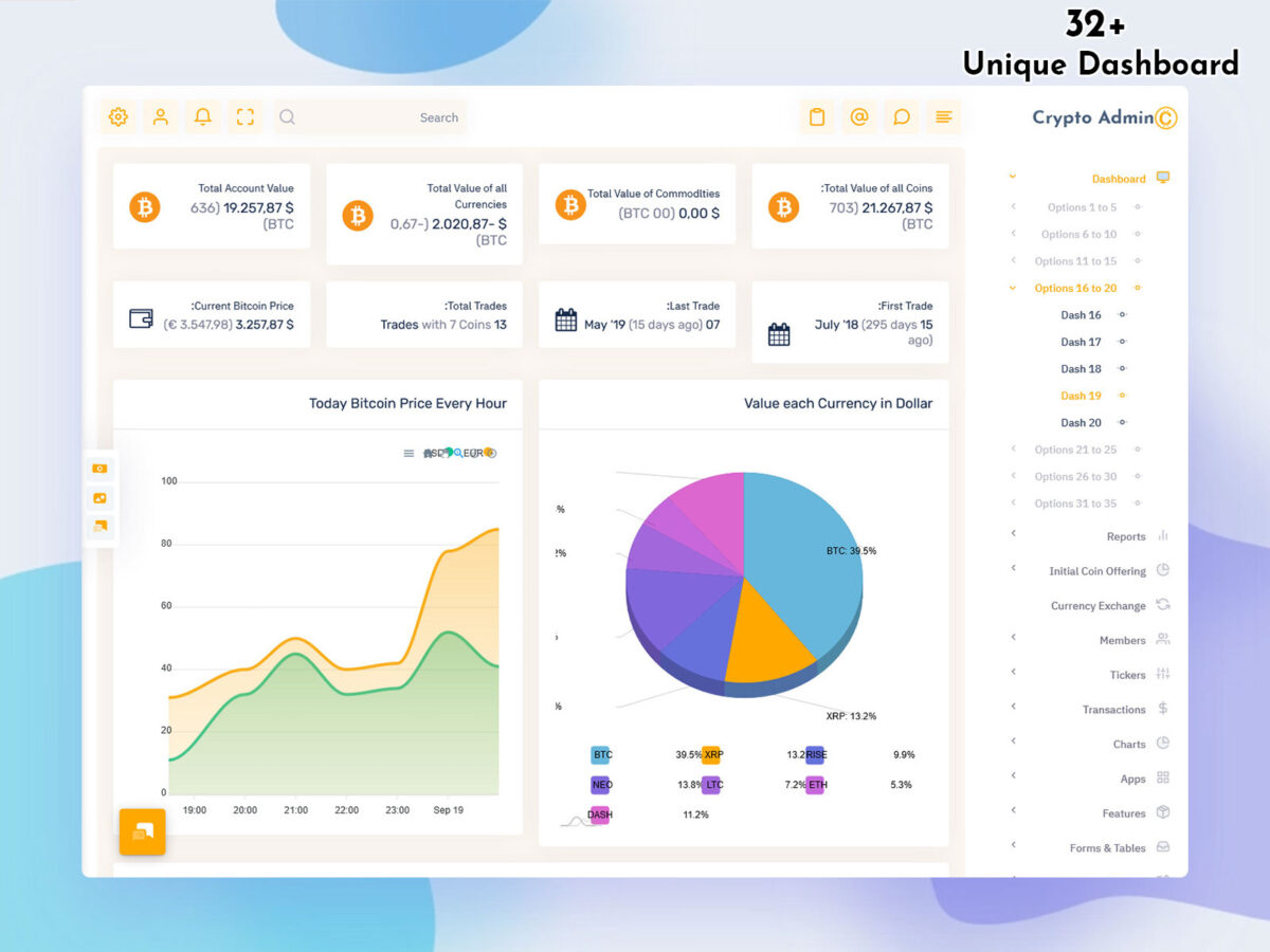 Most Unique Bitcoin Dashboard in Mini Sidebar Style - Crypto Admin