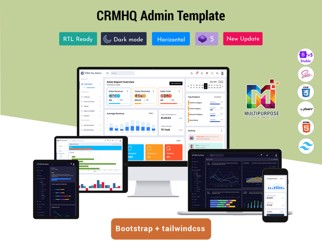Explore our CRMHq Tailwind CSS Admin Template for CRM management ...
