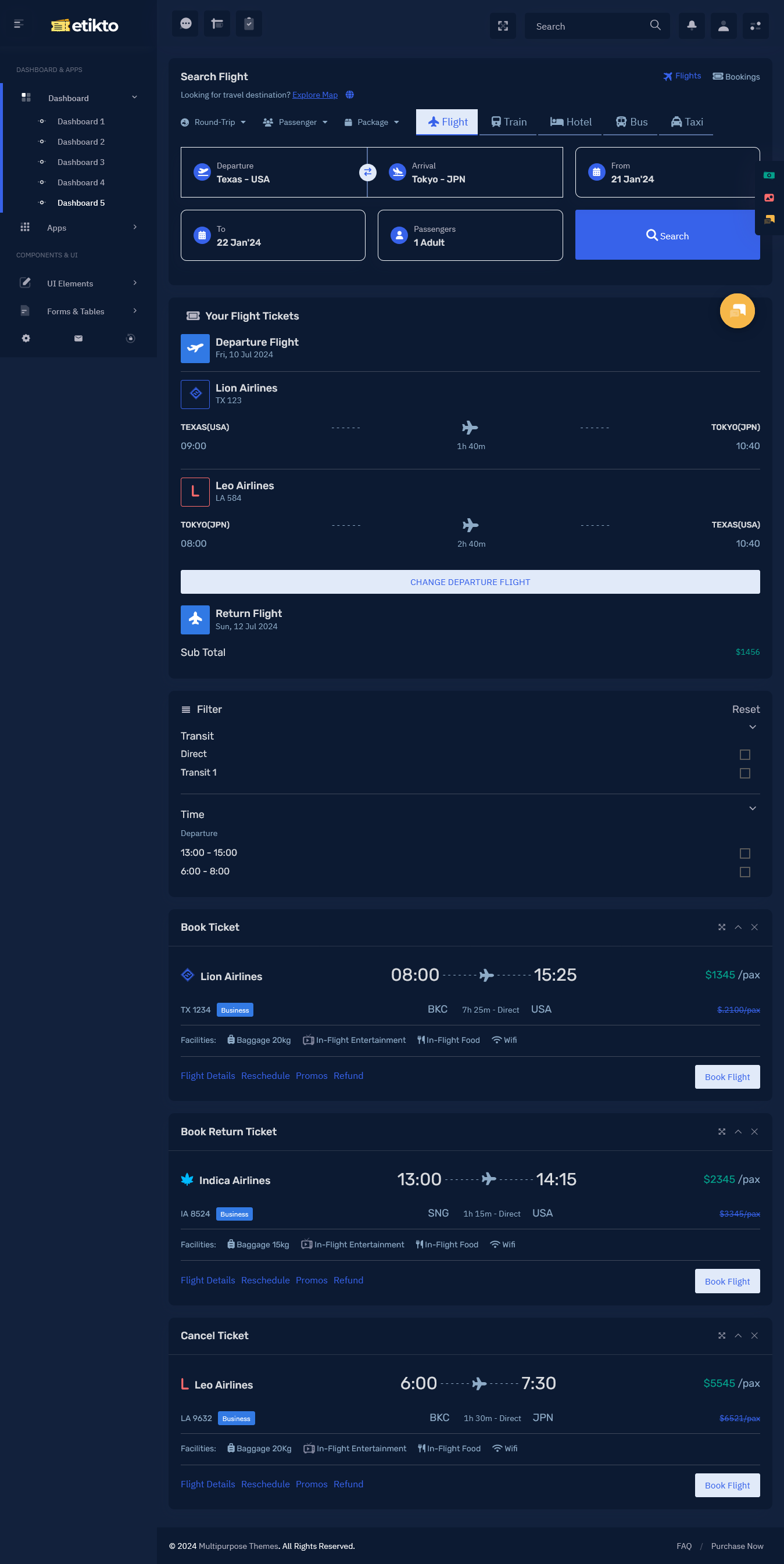 Ticket Booking Dashboard