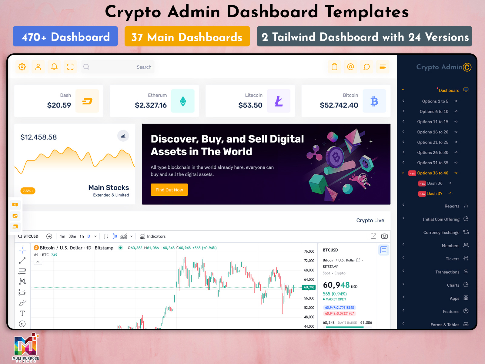 Try Our Crypto Dashboard Template; It Comes With 35+ Trendy Dashboard Designs And Also Provides Powerful Cryptocurrency Trading Tools Such As A Crypto Exchange And Many More.