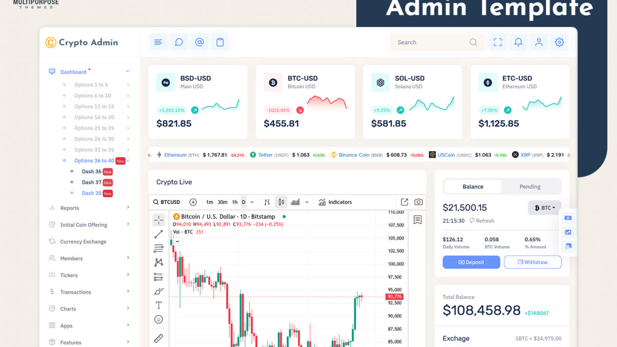 Crypto Admin Template – Offers New Dashboard Design with Live Update Tool
