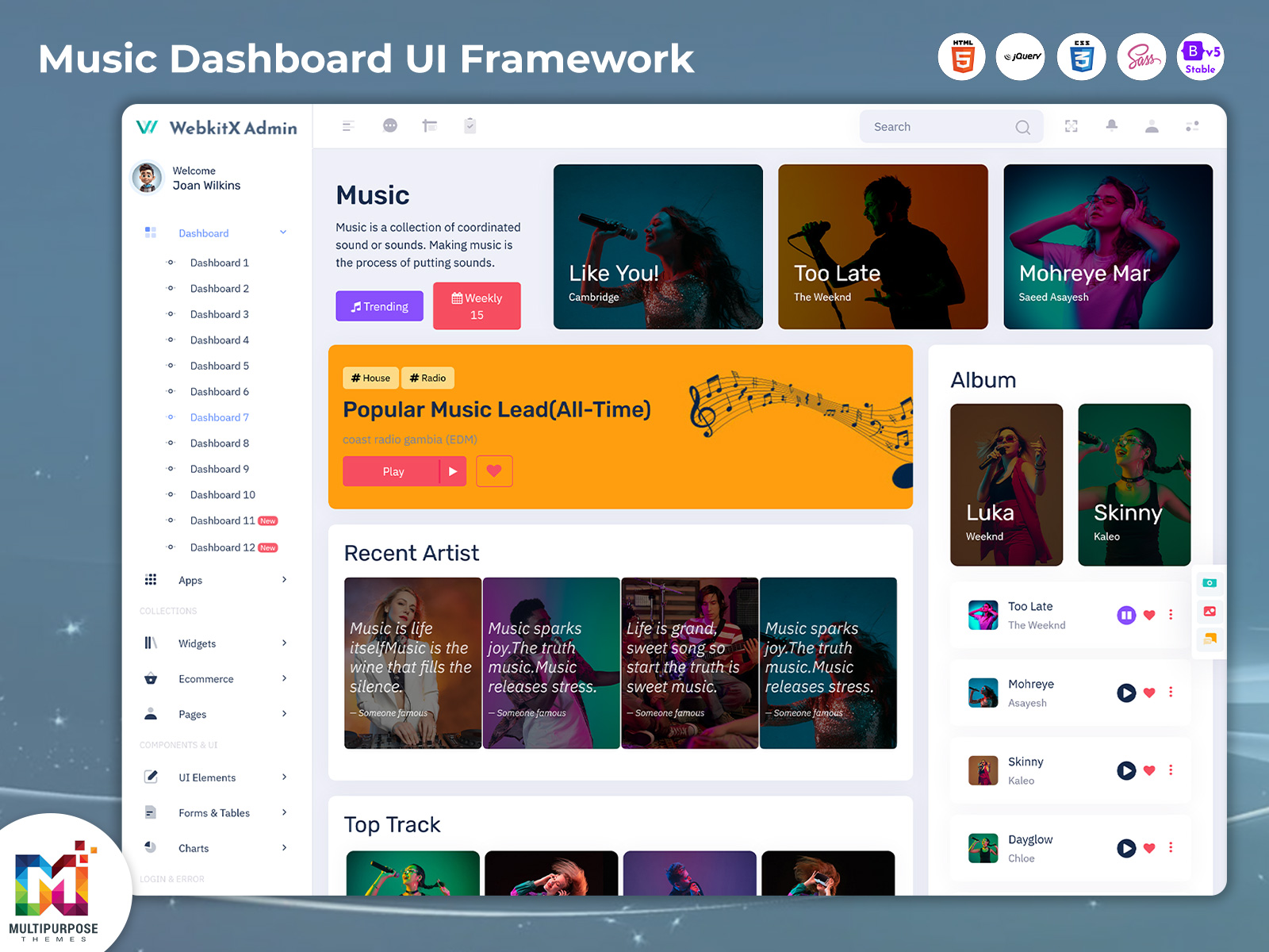 Music Dashboard UI Framework