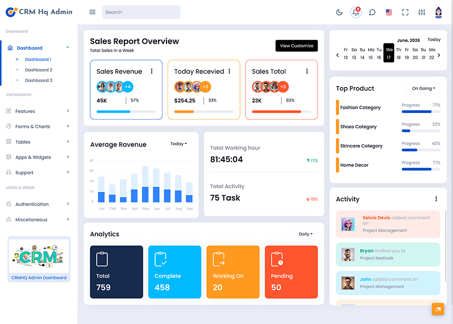 CRM Admin Panel Dashboard