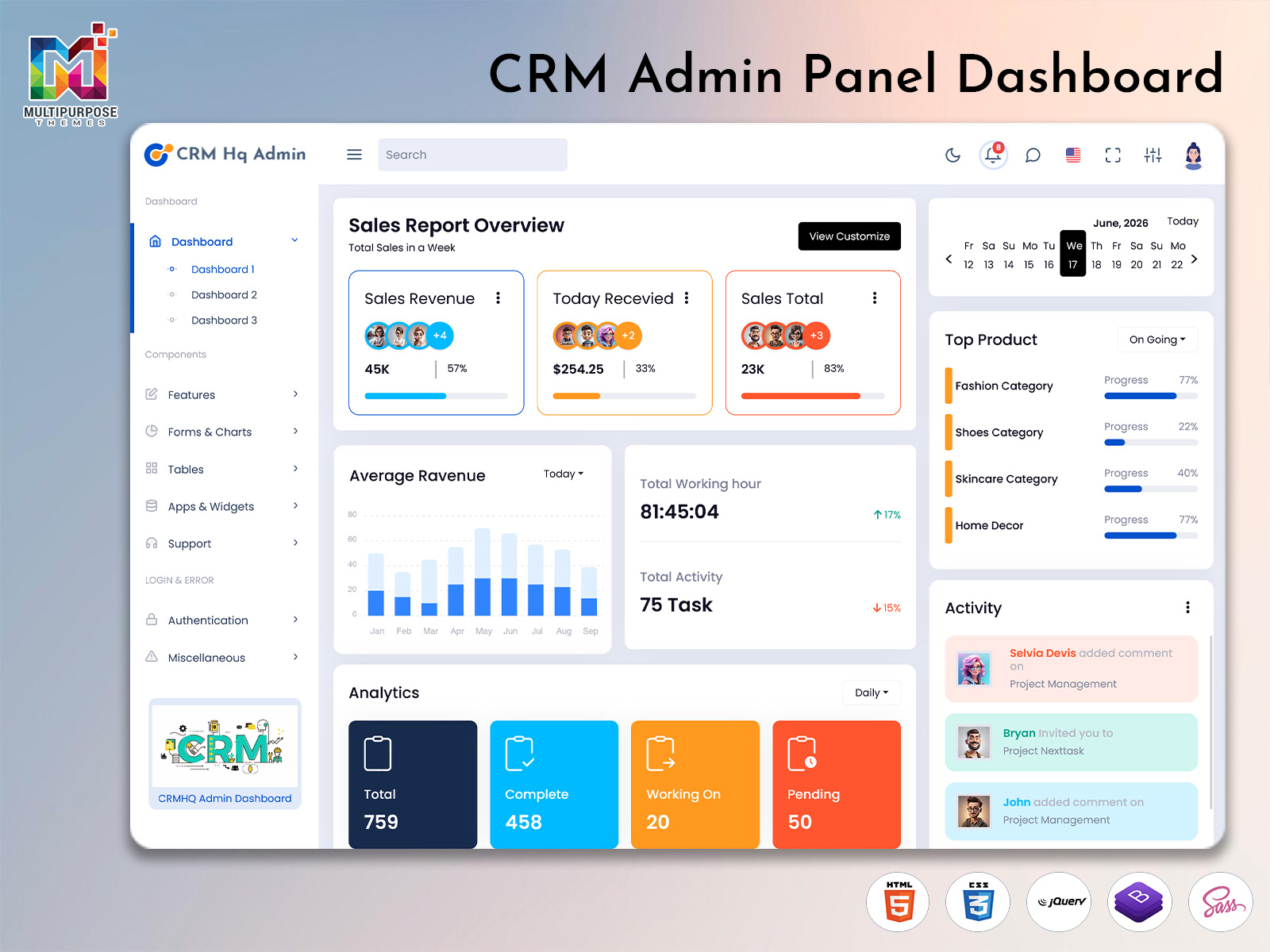 CRM Admin Panel Dashboard