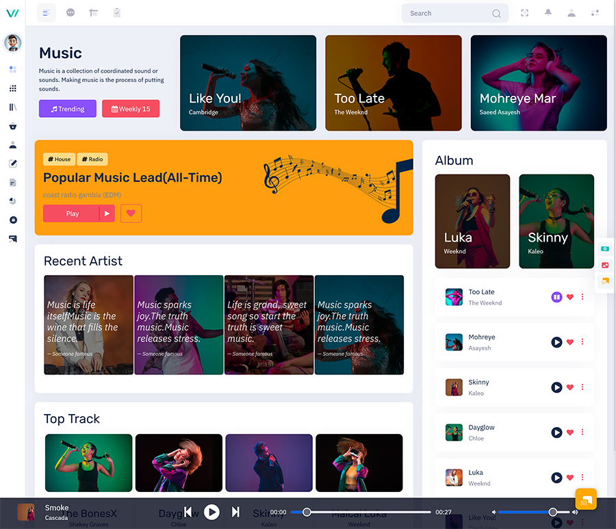 Music Dashboard UI Framework