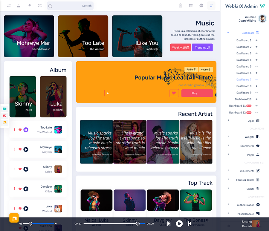 Music Dashboard UI Framework